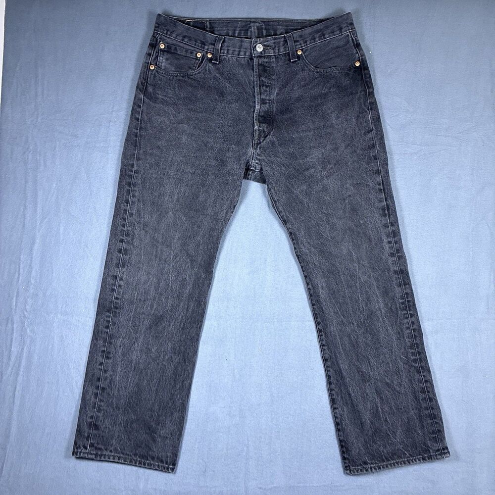 Levis 501 Original Fit Mens Faded Black Straight Leg Button Fly Jeans 36x30 (29)